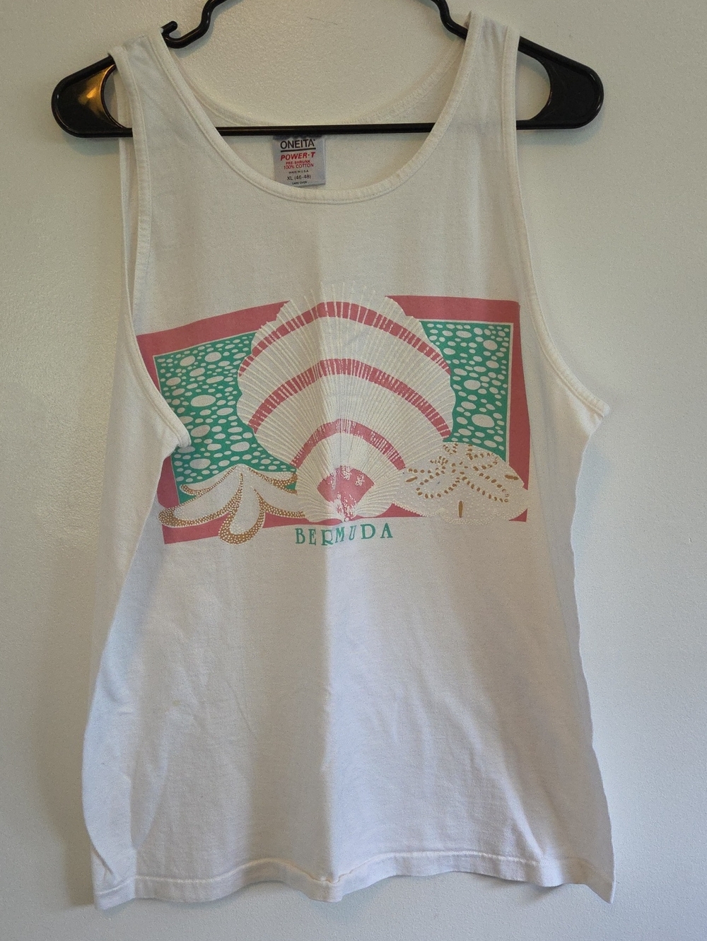 Bermuda Seashell Graphic Tank Top - White with Pink & Teal